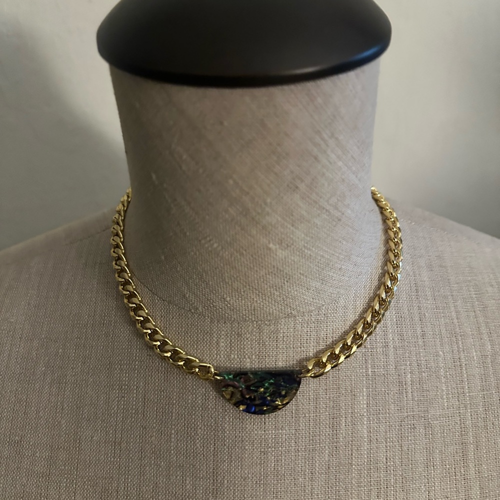 Gold Chain Necklace with Multicolor Pendant